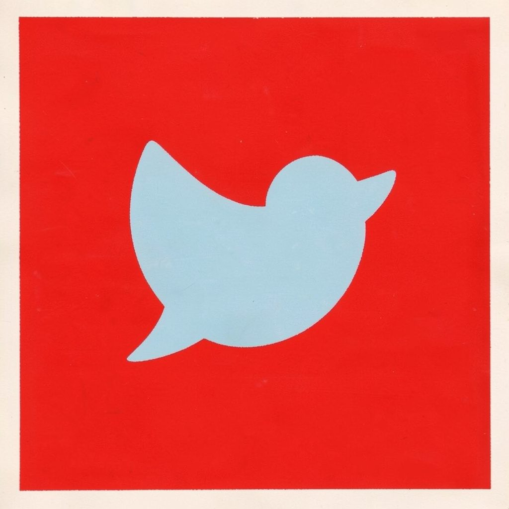Round Twitter icon in matte light blue gouache style